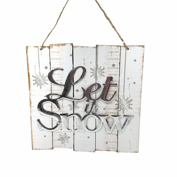 Let It Snow Decorative Hanging Wall Sign Rustic Rope Accent Winter Holiday Deco - Picture 2 of 14